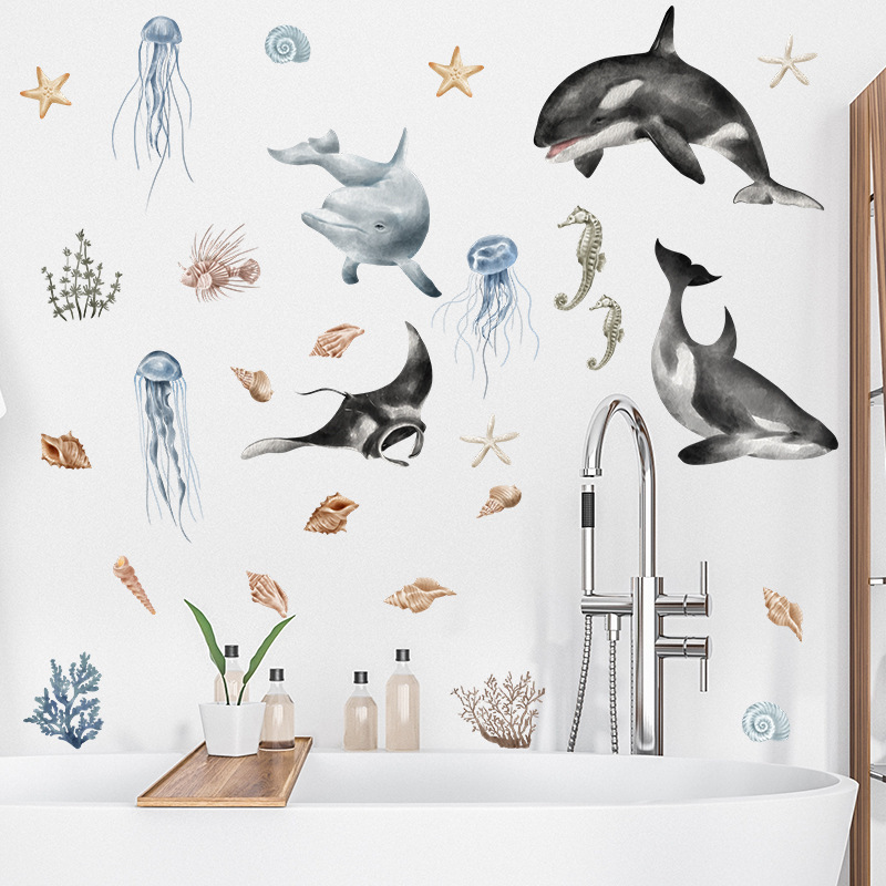 Underwater World Wall Sticker Underwater World Whale Sea Grass Decals  Living Room Decorative Wallpaper