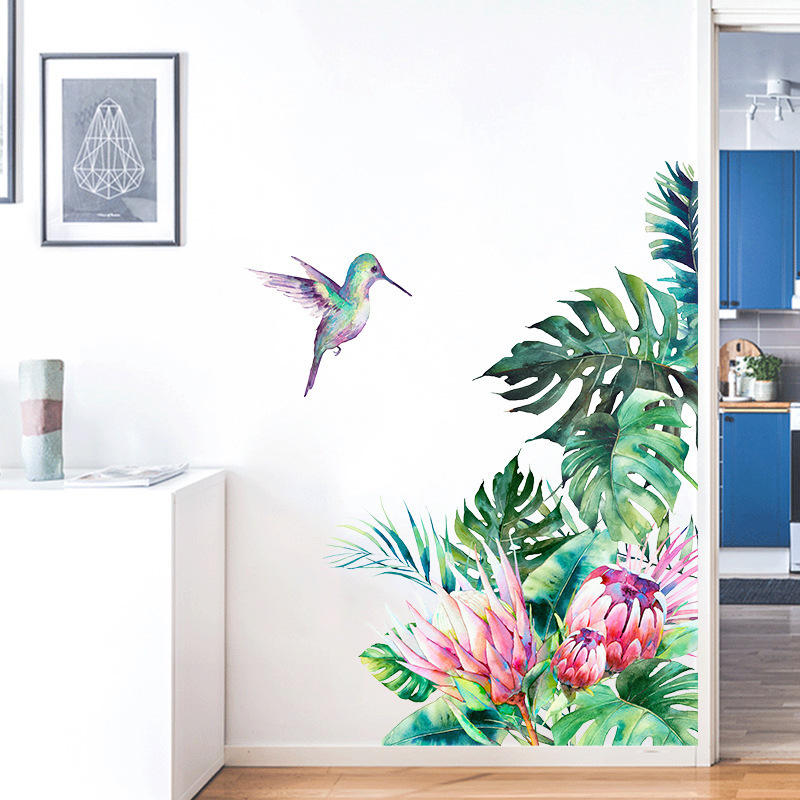 Tropical vegetation bird Wall Sticker Tropical Jungle Plants Decals Living Room Decorative Wallpaper