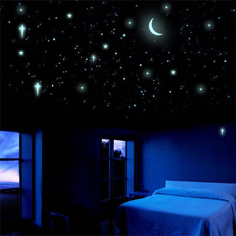 Creative Luminous Stickers For Room Wall Moon Stars Cross Glowing Wall Mural Cartoon Home Decoration For Kid's Room Wallpaper