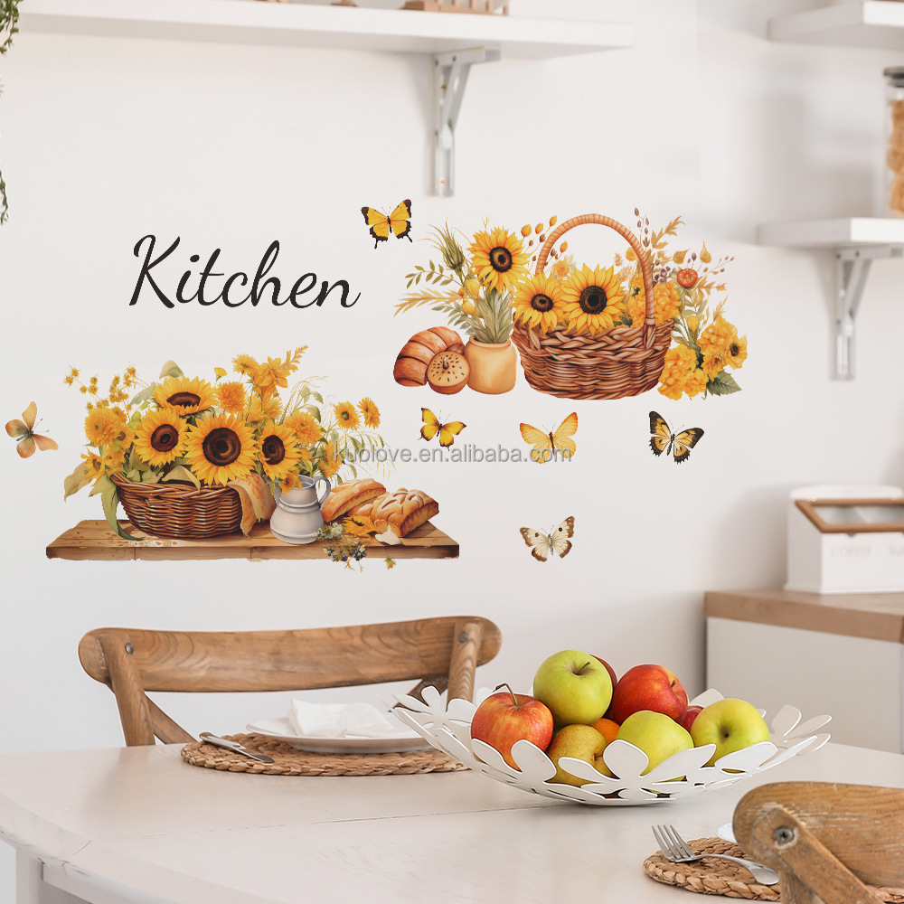 KITCHEN sunflower butterfly stickers Self-adhesive wall stickers for kitchen dining room decoration PVC wallpaper