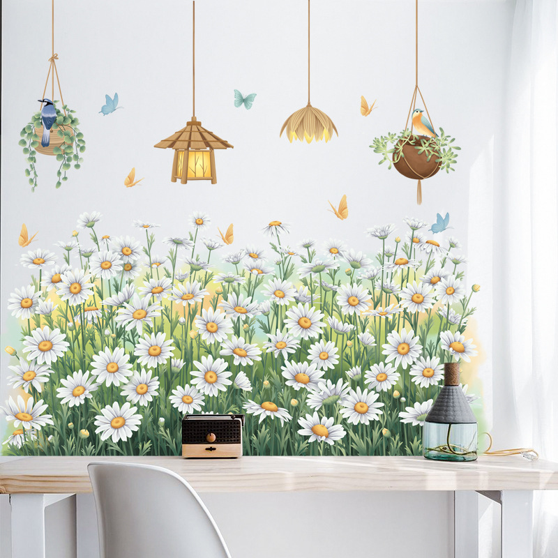 Fresh Little Daisy Wall Sticker Beautiful cartoon chandelier Decals  Living Room Decorative Wallpaper