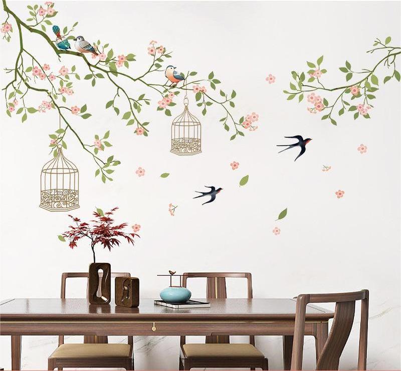 Birds singing and flowers falling Wall Sticker Fresh drifting branches birds singing Decals  Living Room Dec