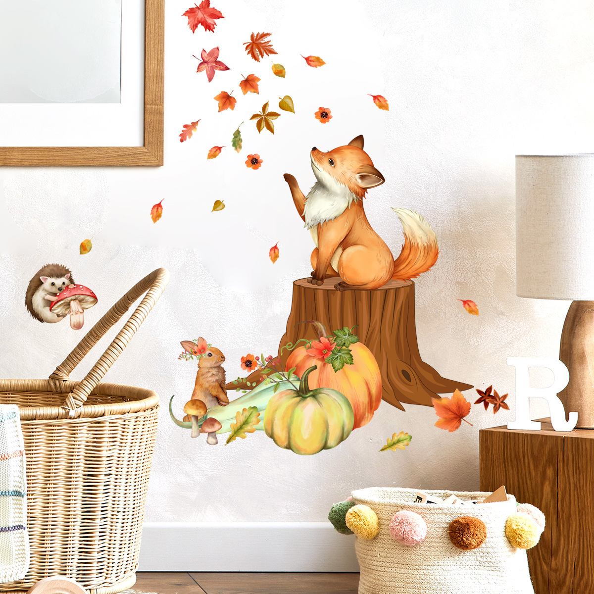 Cartoon Fox Squirrel Wall Sticker Cartoon animal pumpkin Decals Living Room Decorative Wallpaper