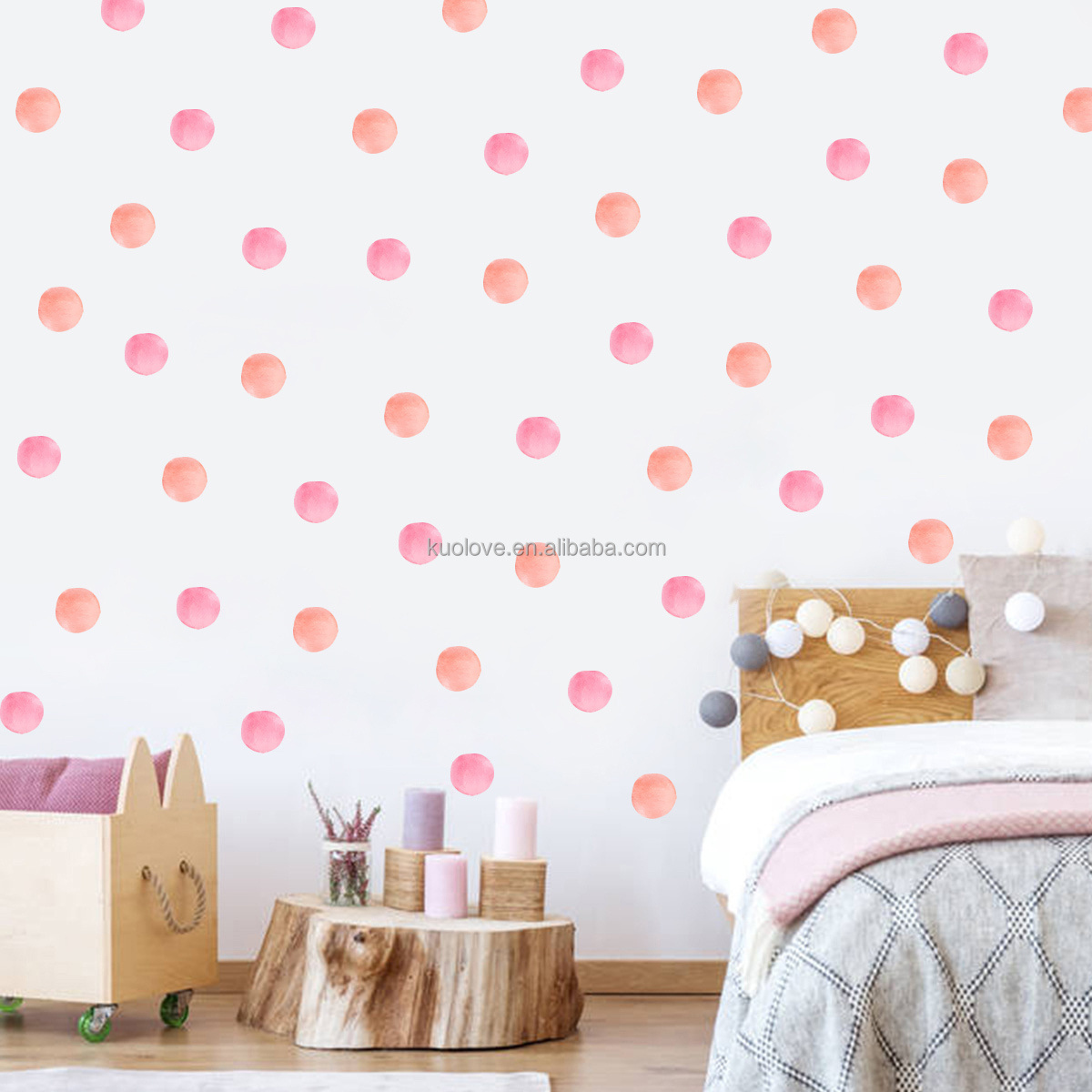 Pink princess tune polka dot simple design wall stickers living room bedroom decoration wallpaper self-adhesive stickers