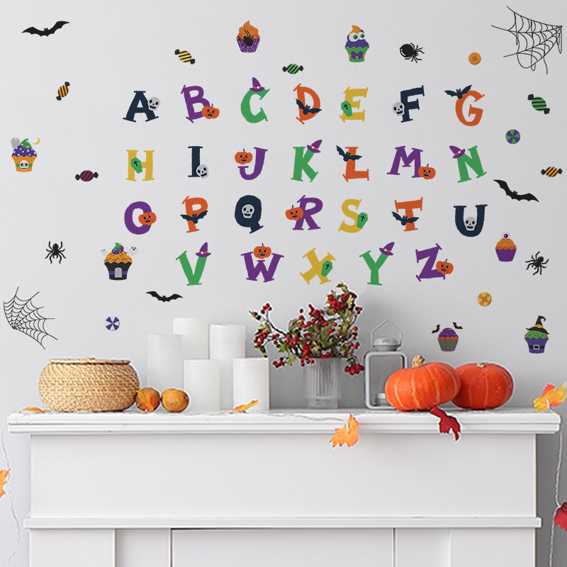 Cartoon Halloween Theme English Letters Wall Sticker Halloween style English letters Decals  Living Room Decorative Wallpaper