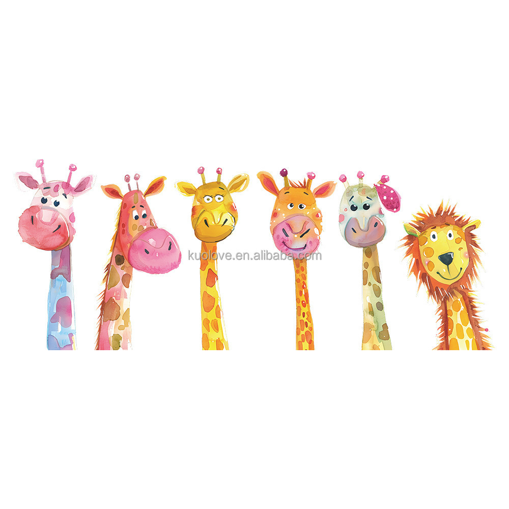 Cartoon painted giraffe family wall stickers Children's bedroom living room decoration wallpaper self-adhesive PVC stickers