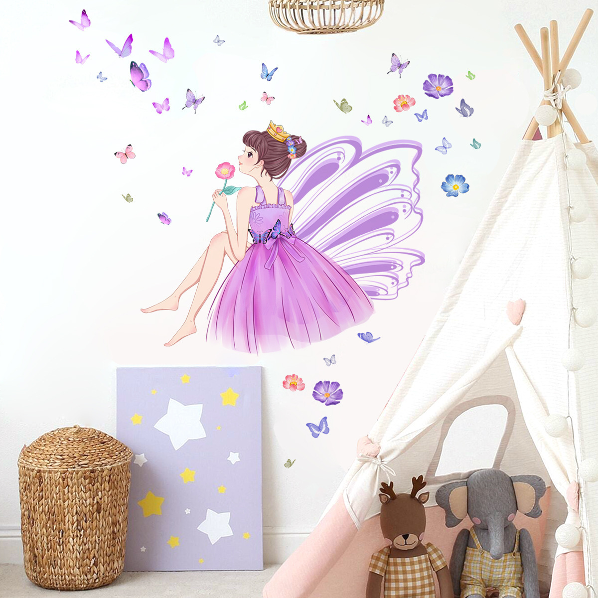 Butterfly Princess Wall Sticker Kids Room Decals Waterproofs And Removable Wallpaper Self-adhesive Home Decor