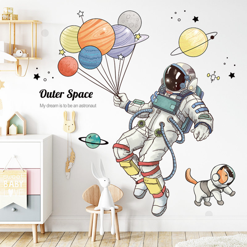 Cartoon Astronaut Space Ship Planet Wall Mural Home Decoration For Kid's Living Room Bedroom TV Sofa Background Decor Wall Decal