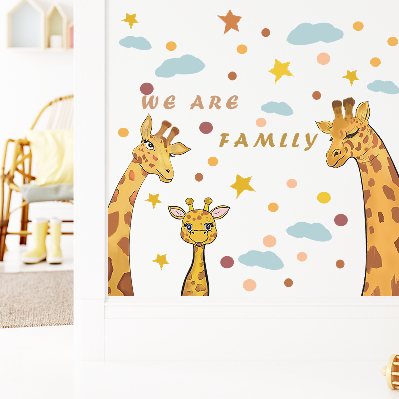 Cartoon Family Warm Giraffe Wall Sticker Lovely Giraffe Home Decals  Living Room Decorative Wallpaper