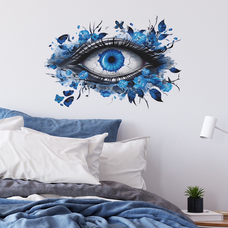 Creative Blue Eyes Wall Sticker Flower Leaf Butterfly Decals Living Room Decorative Wallpaper