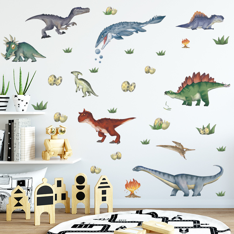 Cartoon Dinosaur Wall Sticker Cartoon Personalized Dinosaur Eggs Decals Living Room Decorative Wallpaper