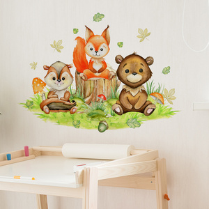 Cartoon animals Wall Sticker Cartoon Squirrel Fox Little Bear Decals  Living Room Decorative Wallpaper