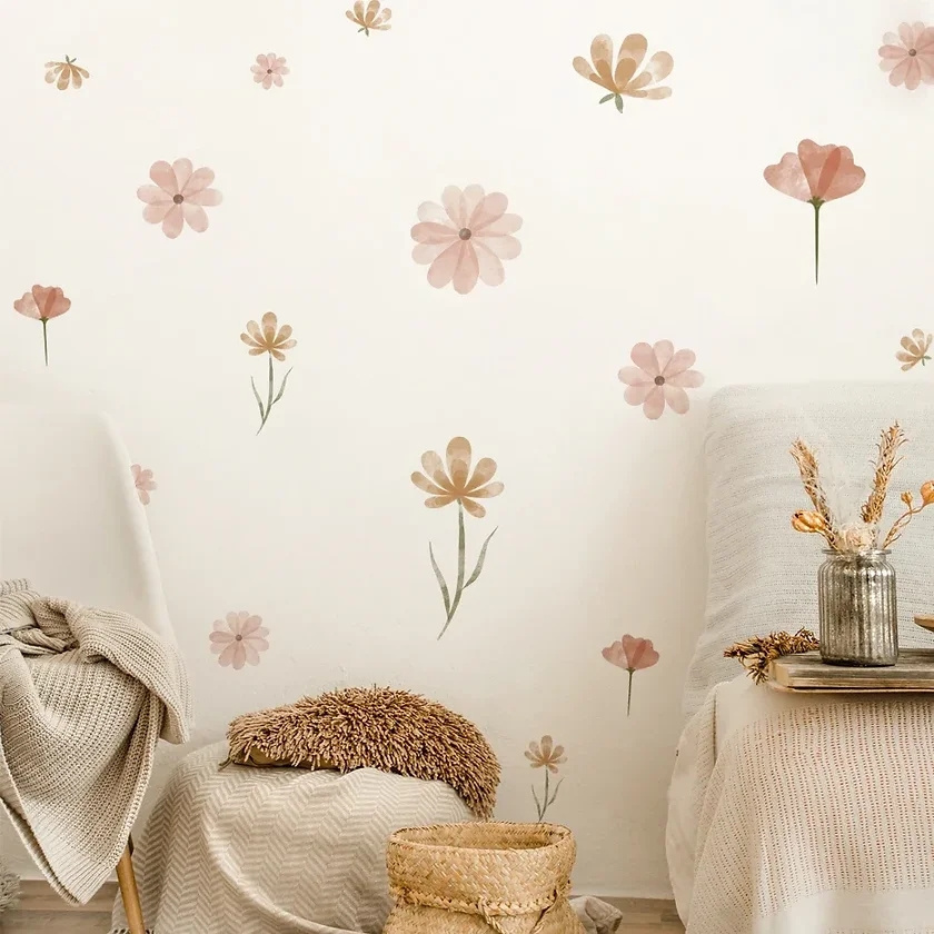 Cartoon  daisies Flower Wall stickers Bedroom living room decoration wallpaper self-adhesive DIY stickers