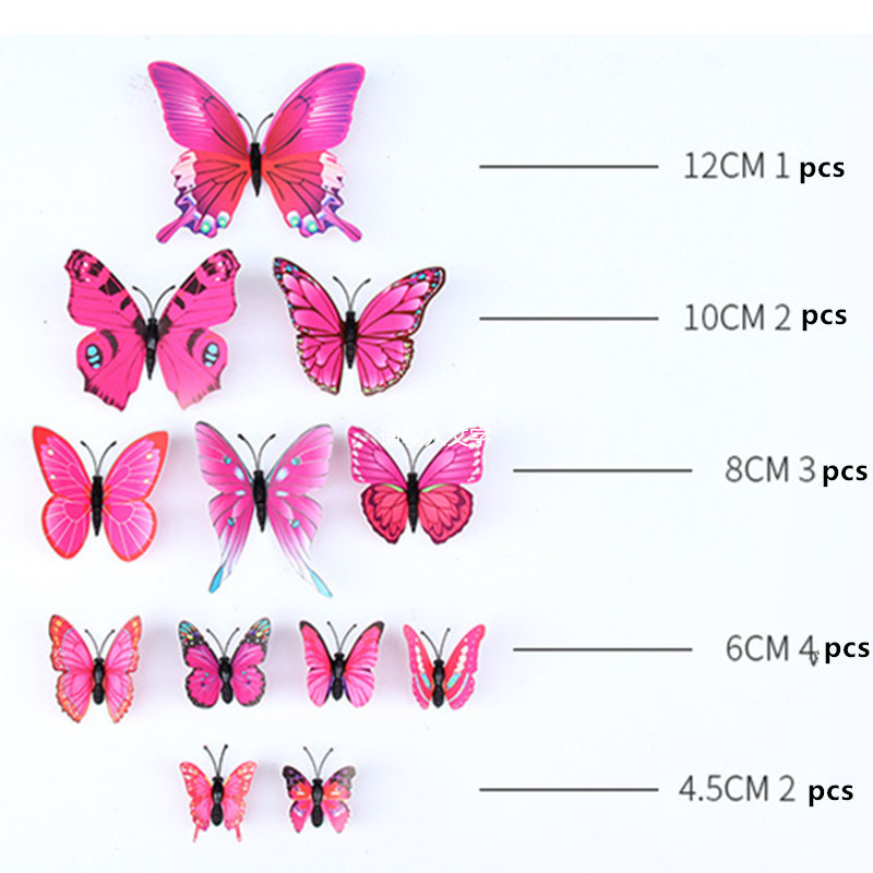 Modern Style 3D Colorful PVC Butterfly Wall Sticker Cute Butterfly Fridge Wall Decal Birthday Party Decor Butterflies 12pcs/set