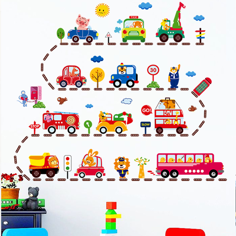 Cartoon Cars Wall Sticker Cute Animals Wallpaper Home Decoration For Kids Living Room Stickers Bedroom Decor Wall Decal