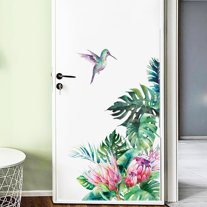 Tropical vegetation bird Wall Sticker Tropical Jungle Plants Decals Living Room Decorative Wallpaper