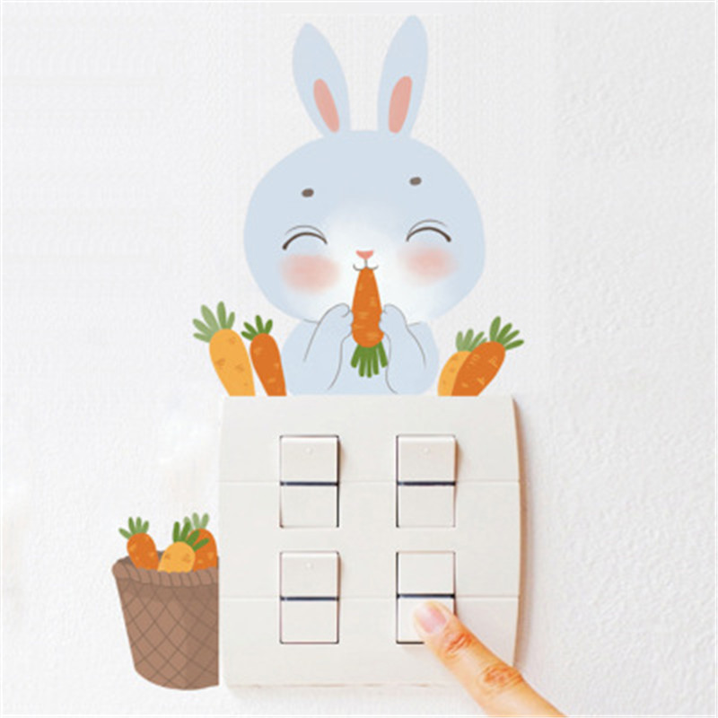 Cartoon Rabbits Switch Sticker Cute Light Blue Bunny Wallpaper For Kid's Room Hot Sale Modern Style Home Decoration