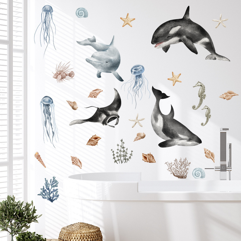 Underwater World Wall Sticker Underwater World Whale Sea Grass Decals  Living Room Decorative Wallpaper