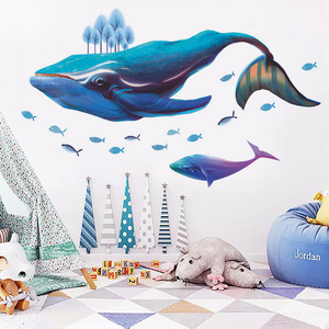 Blue Whale Fishes Wallpaper Kid's Bedroom Stickers Removable Children's Living Room Wall Decals