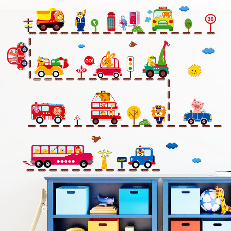 Cartoon Cars Wall Sticker Cute Animals Wallpaper Home Decoration For Kids Living Room Stickers Bedroom Decor Wall Decal