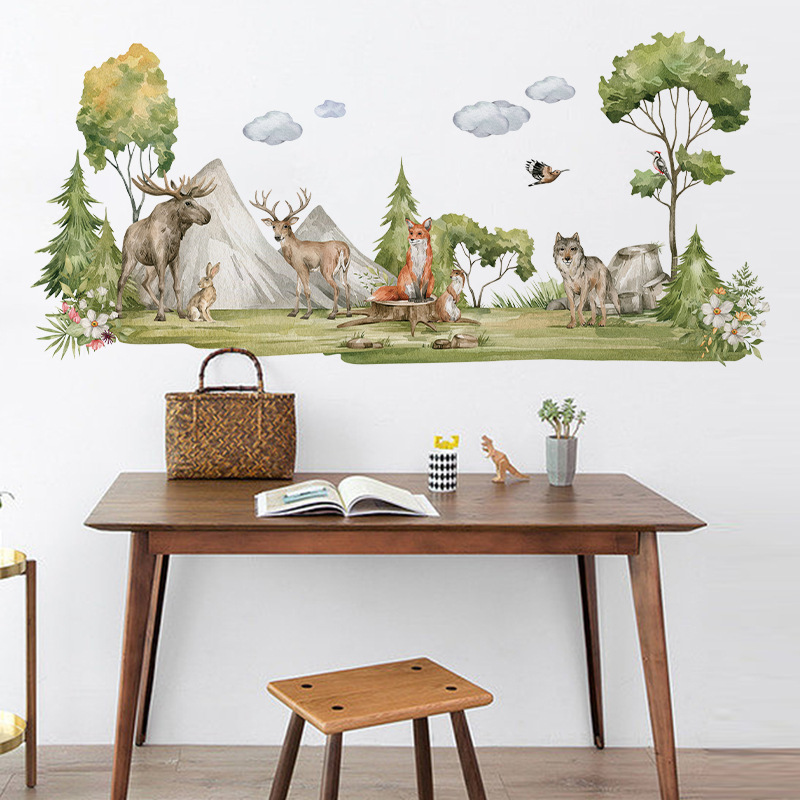 Aerial forest Wall Sticker Forest animal elk Decals  Living Room Decorative Wallpaper