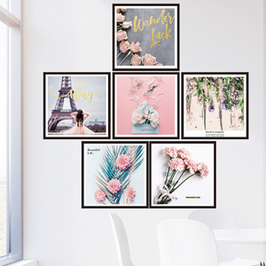 Pink Rose Carnation Wall Sticker Iron Tower Wallpaper Flowers Frame Stickers Home Decor For Girl Living Room Bedroom Wall Decal