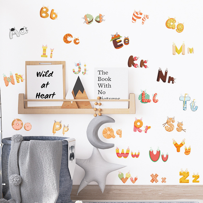 Cartoon Alphabet Baby Wall Sticker Self Adhesive Kid's Bedroom Decals Creative Kid's Living Room Decorative Wallpaper