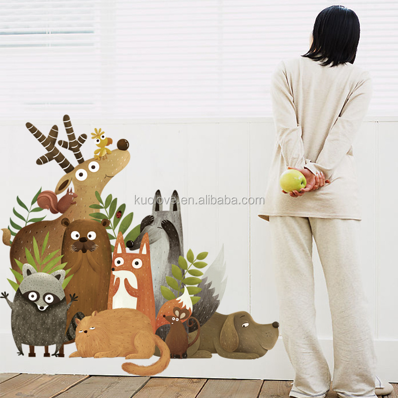 Cartoon Animals Wall Sticker Fox Cat Deer Stickers Home Decoration For Children Living Room Bedroom Wall Decal Kid's Best Gifts