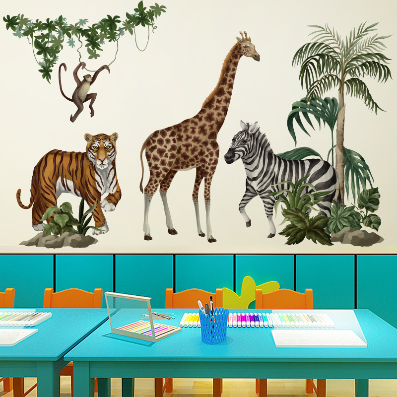 jungle animals Wall Sticker Nordic plant animal, giraffe, horse, leopard Decals Living Room Decorative Wallpaper