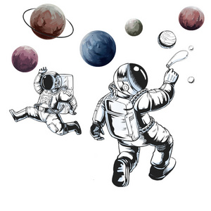 Cartoon Astronaut Wallpapers Spacewalk Planet Wall Stickers Home Decoration For Kids Living Room Sticker Bedroom Wall Decal