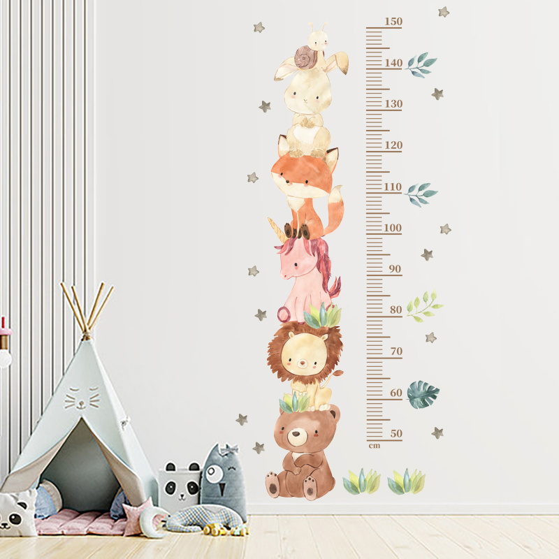 Bear Fox Lion Height Sticker Cartoon Unicorn Decals Creative Kid's Bedroom Wallpaper Self Adhesive Living Room Decorative Murals