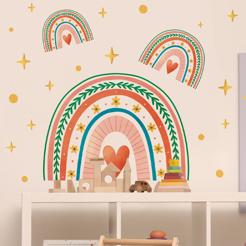 Painted stars Polka dots Rainbow PVC wall stickers Children's bedroom decorative wall stickers self-adhesive wallpaper