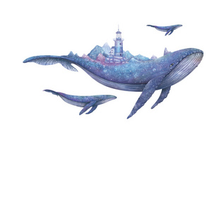 Cartoon Blue Whale Wall Stickers Deep-sea Fish Wallpaper lighthouse Sticker Home Decoration For Living Room Bedroom Wall Decal