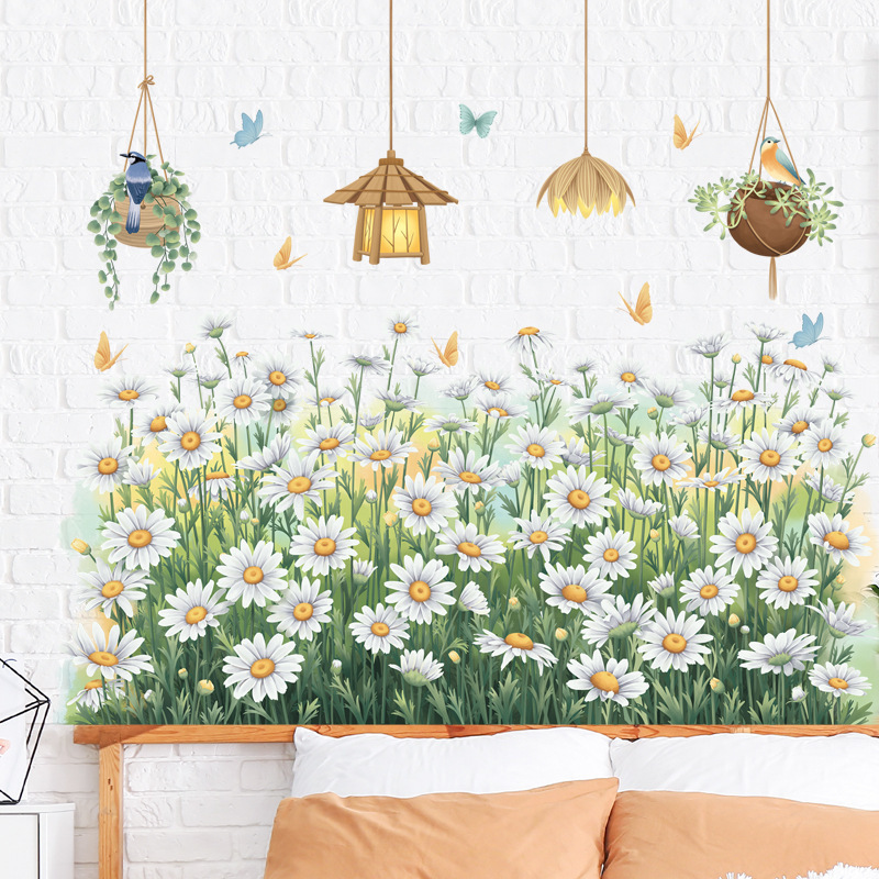 Fresh Little Daisy Wall Sticker Beautiful cartoon chandelier Decals  Living Room Decorative Wallpaper