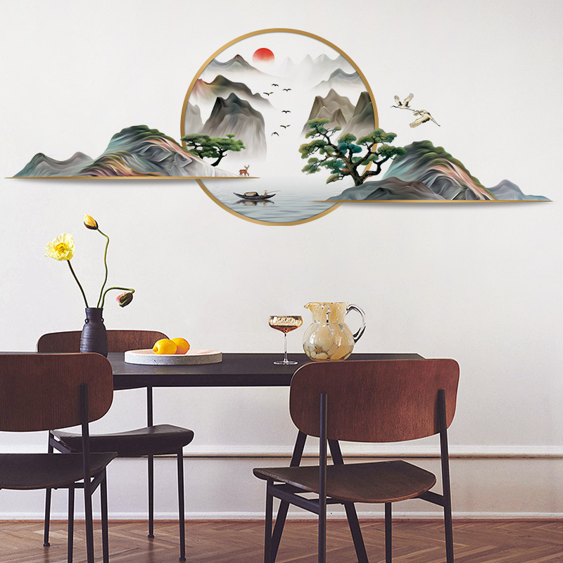 The light boat has crossed the mountains Wall Sticker Chinese mountain and river sunset Decals Living Room Decorative Wallpaper