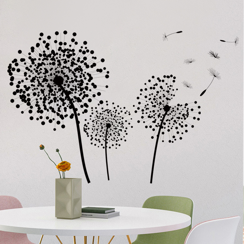 Hot Sale News Black Dandelion Wall Stickers Creative Sofa TV Background Wallpaper Self Adhesive Bedroom Decorative Decal