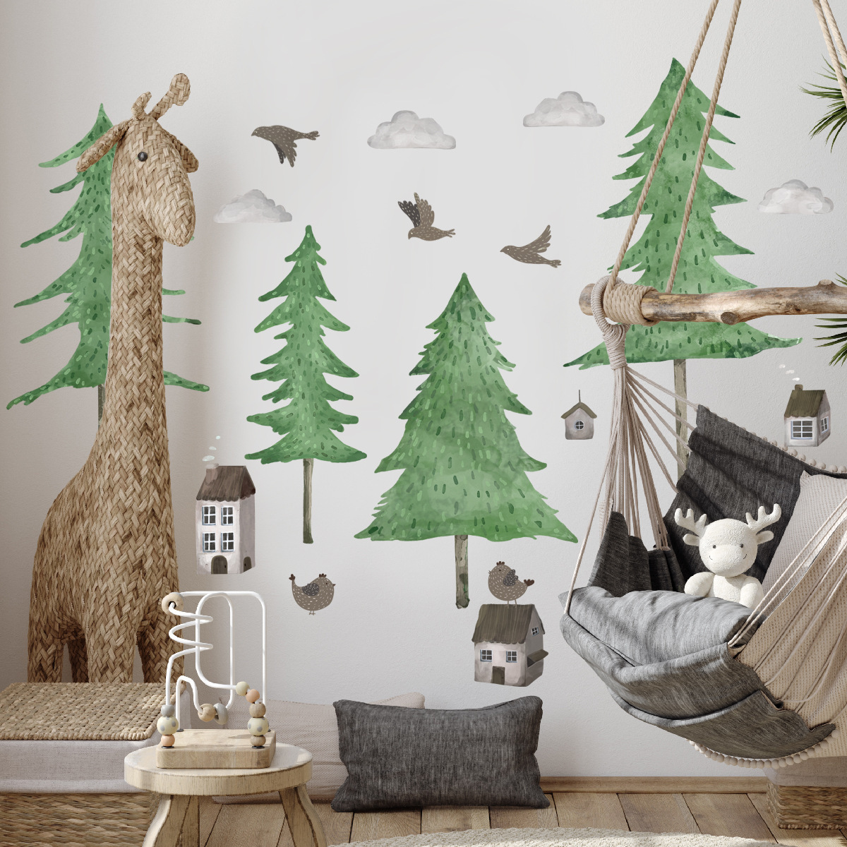 Creative Tall Pine Forest Wall Sticker Forest House  Decals Living Room Decorative Wallpaper