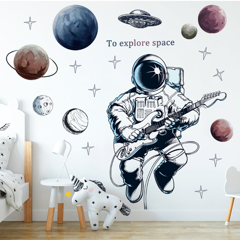 Cartoon Astronaut Wallpapers Spacewalk Planet Wall Stickers Home Decoration For Kids Living Room Sticker Bedroom Wall Decal