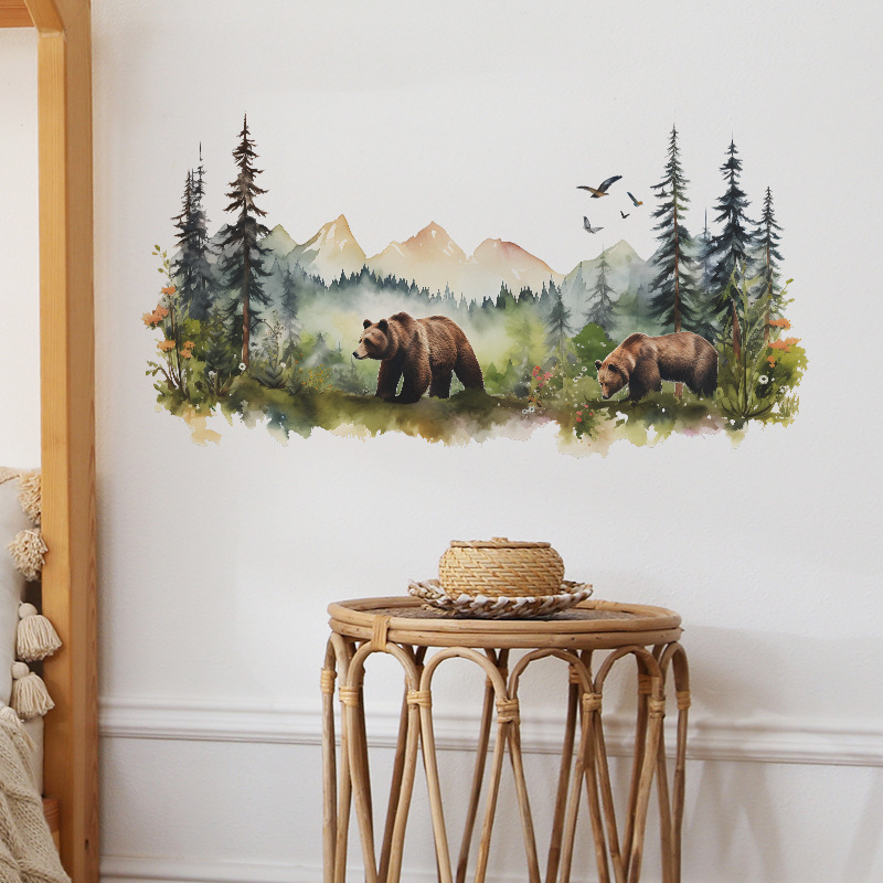 Cartoon animal brown bear Wall Sticker Dream Forest Decals Living Room Decorative Wallpaper