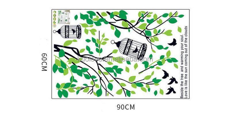 Forest Bird Cage Wall Sticker Green Small Fresh Bird Cage Decals Living Room Decorative Wallpaper