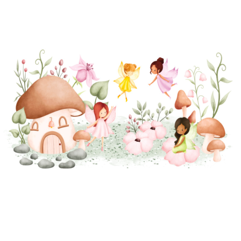 Flower Fairy Wall Sticker Flowers Mushroom House Wallpaper Creative Bedroom Decals Living Room Decorative Murals