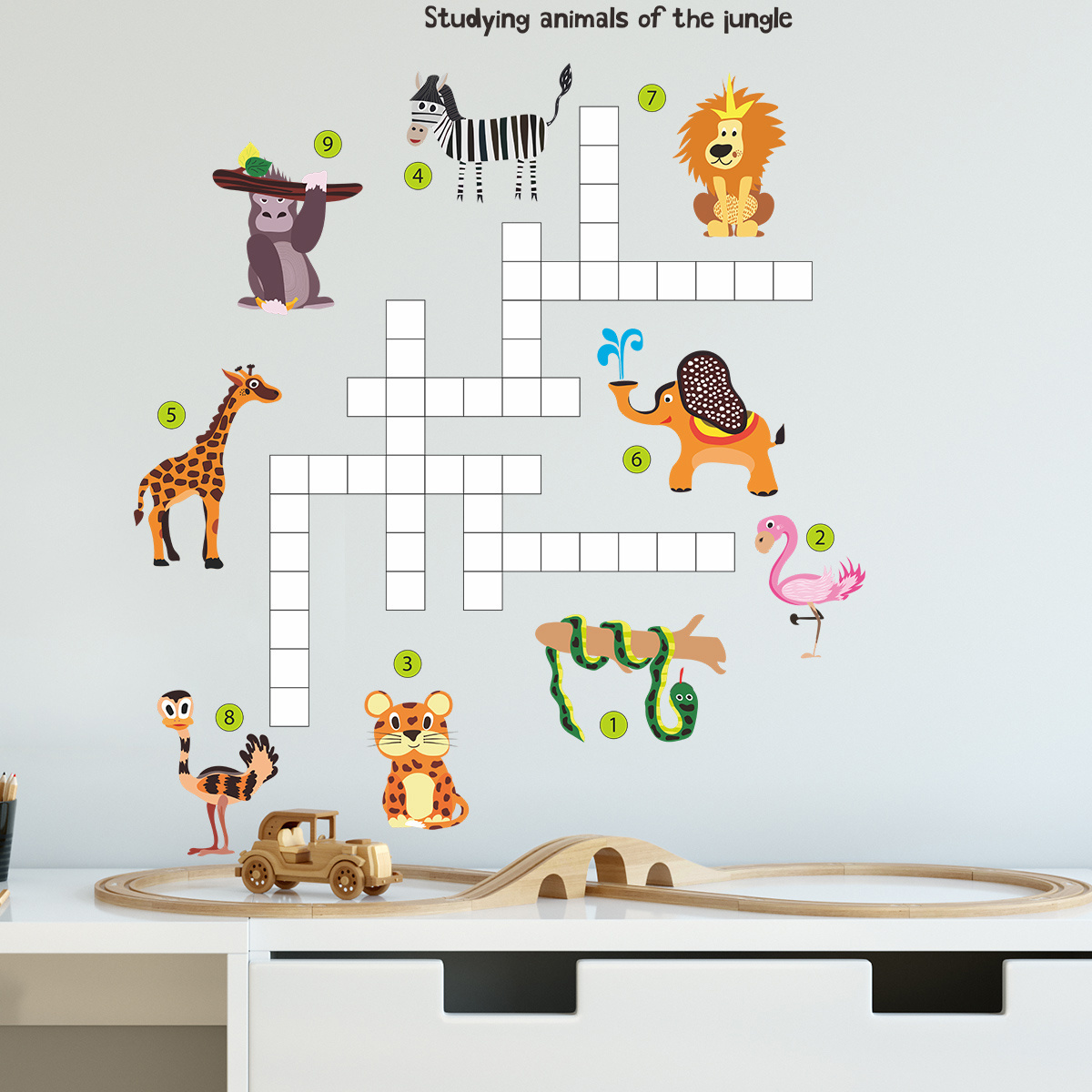 Studying Animals Of The Jungle Sticker Creative Animal English Letters Wallpaper Kid's Bedroom Wall Decal TV Background Mural