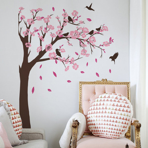 Peach Blossom Tree Swallow Wall Sticker Falling Peach Blossoms Decals Living Room Decorative Wallpaper