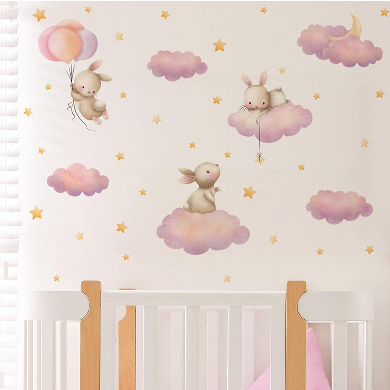 Dream Bunny Cloud Stars PVC wall stickers Baby bedroom living room decoration Self-adhesive stickers wallpaper