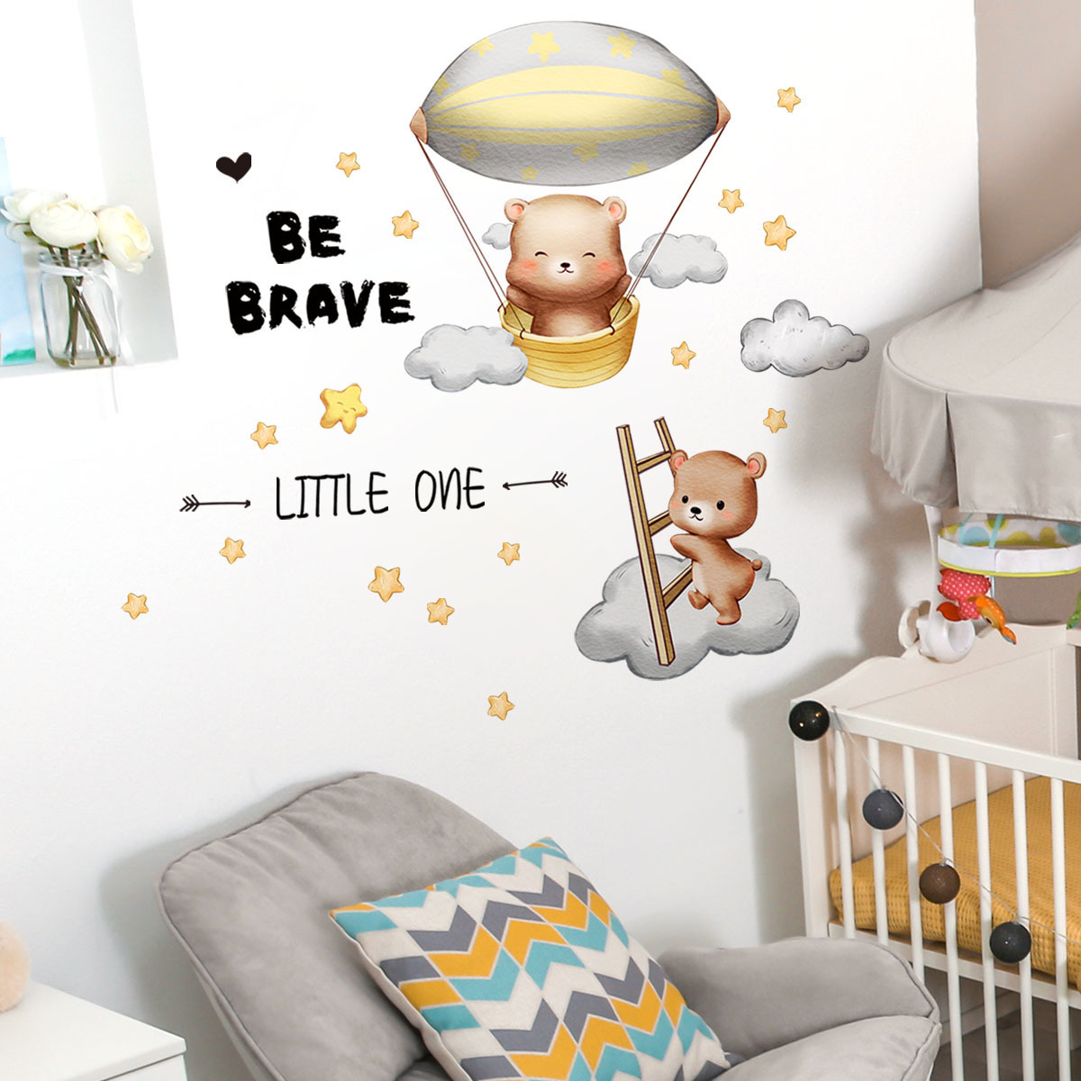 Little Bear Balloon Clouds Stars Wall Sticker Self-adhesive And Removable Wallpaper Living Room Decals