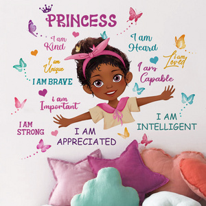 Cartoon Black Girl Inspirational Text Wall Sticker Wall Decals Waterproofs And Removable Wallpaper