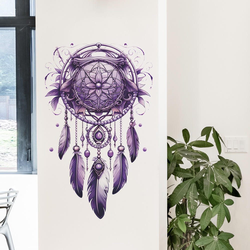 Purple dreamcatcher feather star chandelier wall sticker living room bedroom decoration wallpaper self-adhesive stickers