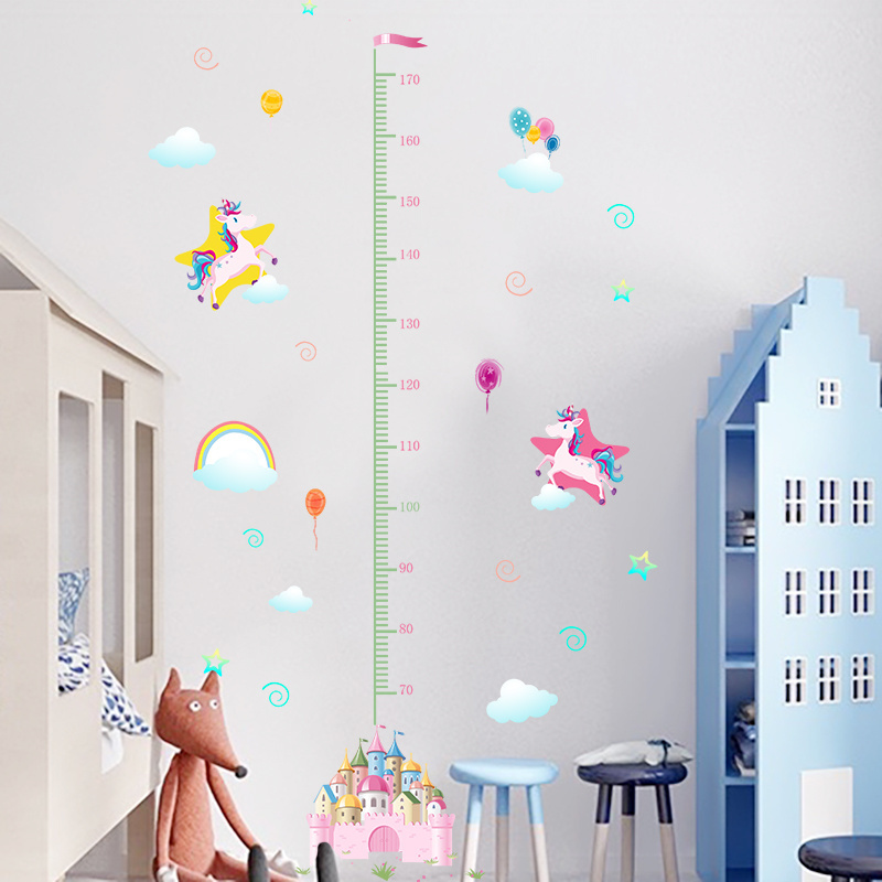 Unicorn Height Wall Sticker Cartoon Castle Decal Creative Kid's Bedroom Wallpapers Children's Decorative Living Room Murals