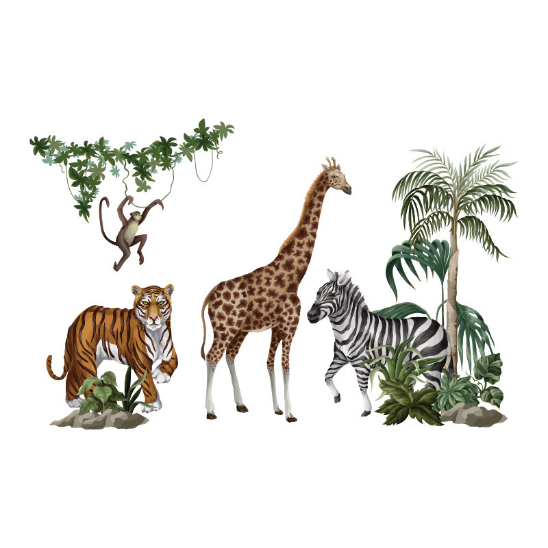 jungle animals Wall Sticker Nordic plant animal, giraffe, horse, leopard Decals Living Room Decorative Wallpaper