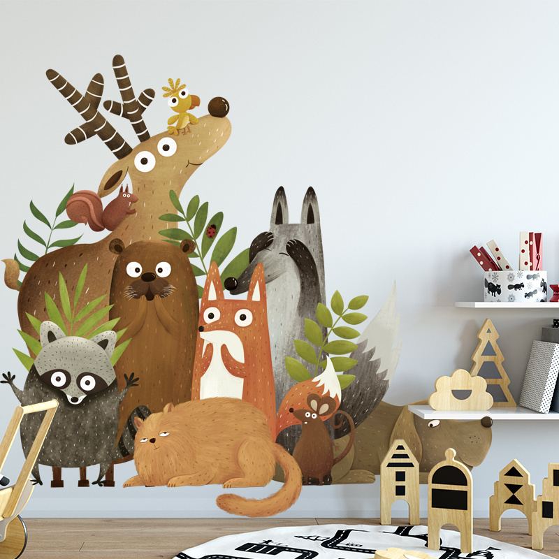 Cartoon Animals Wall Sticker Fox Cat Deer Stickers Home Decoration For Children Living Room Bedroom Wall Decal Kid's Best Gifts